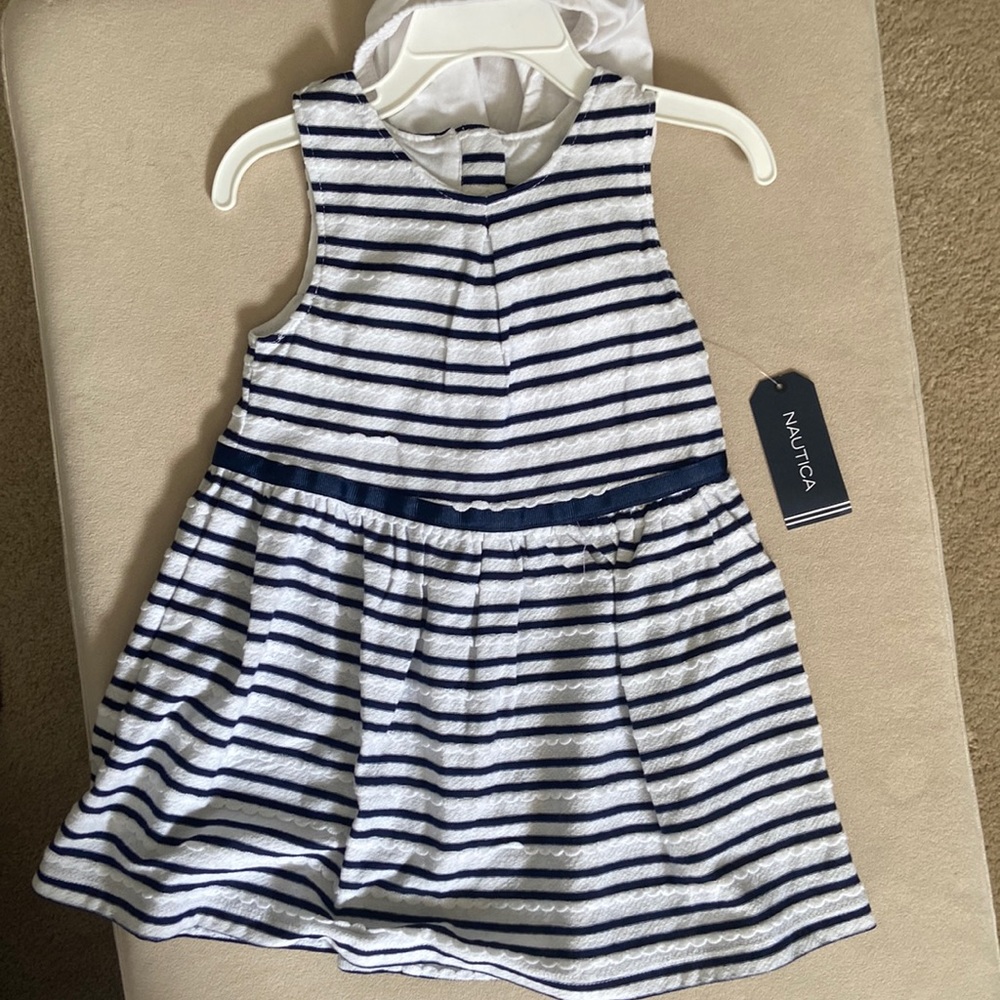 NWT Girls Nautica Striped Blue/White Dress with Bloomer